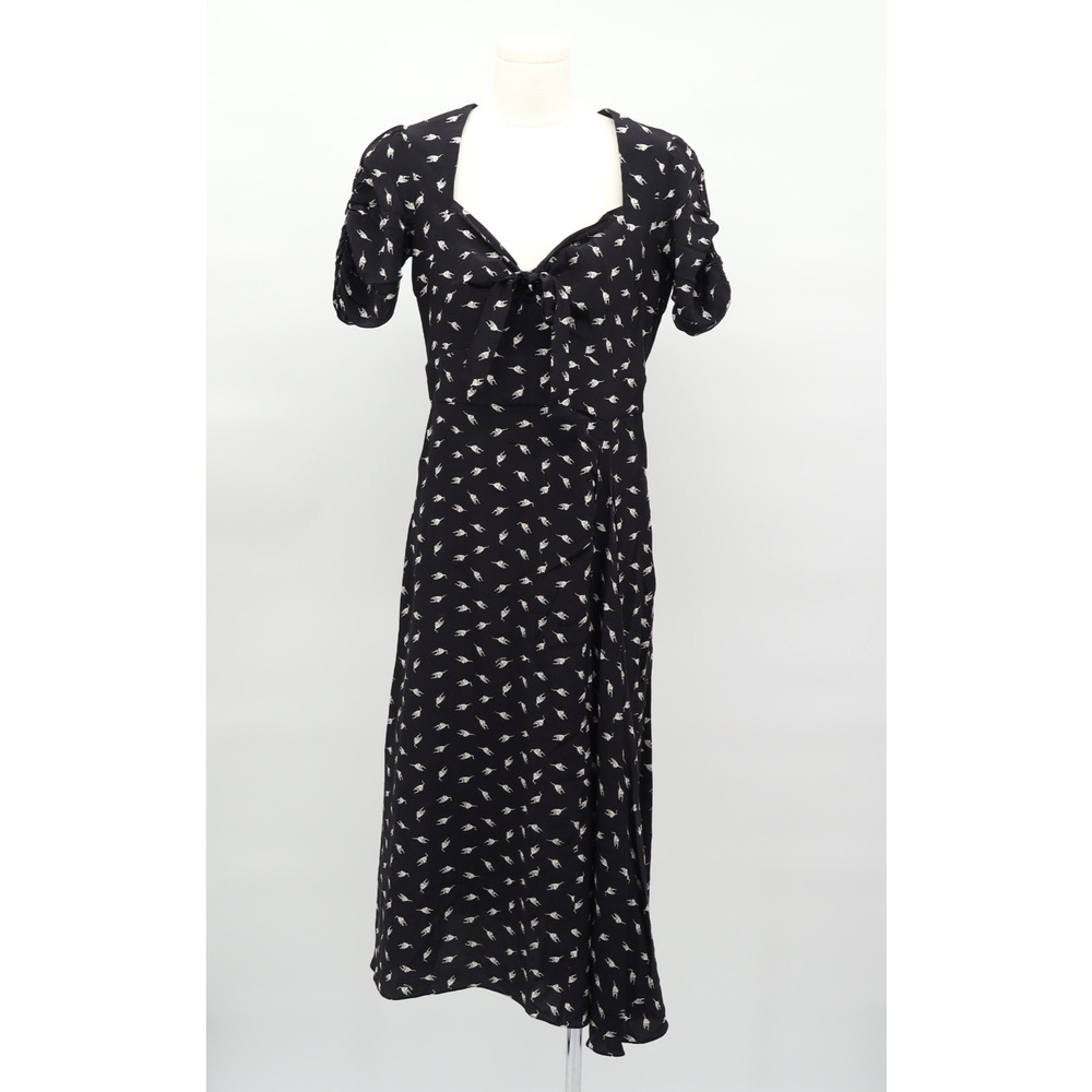 Miu Miu Women's 2016 Midi Length Black Silk Dress Cat Print Sz 38 / S